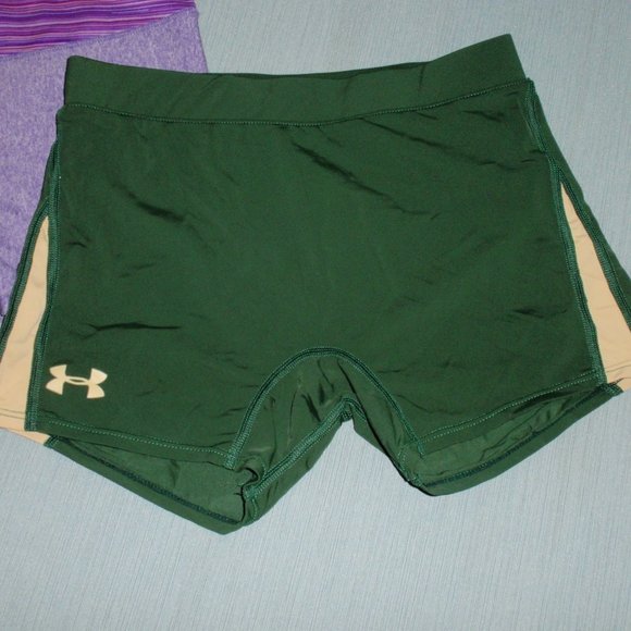 Lot of 2 Under Armour Shorts Tight Bike Purple Green S - Picture 2 of 10